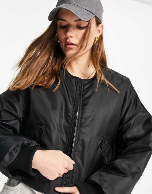 Topshop - Cropped bomberjack zonder kraag in zwart, 3 van 4