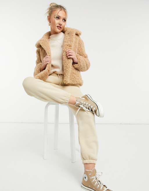 Topshop camel hotsell borg coat