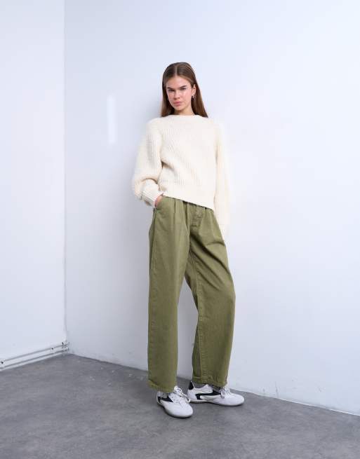 Topshop - Cropped broek met platgestikte plooien aan de taille in bruin