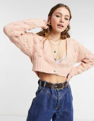 Topshop cropped cardigan in peach-Orange