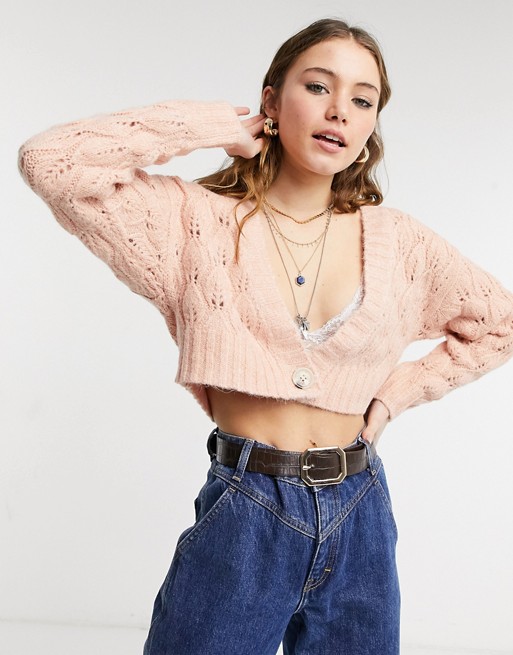 Topshop cropped cardigan in peach