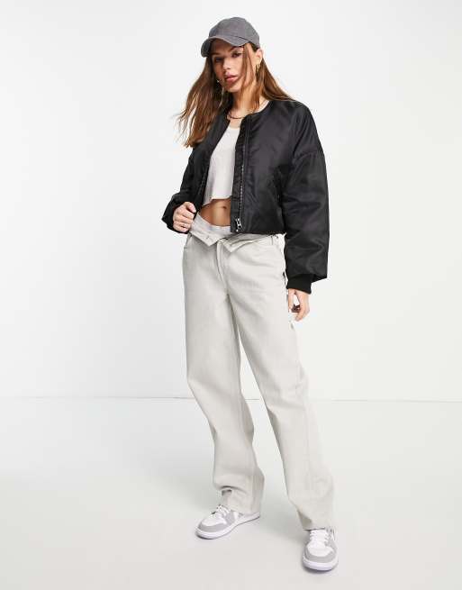 Collarless hot sale bomber jacket