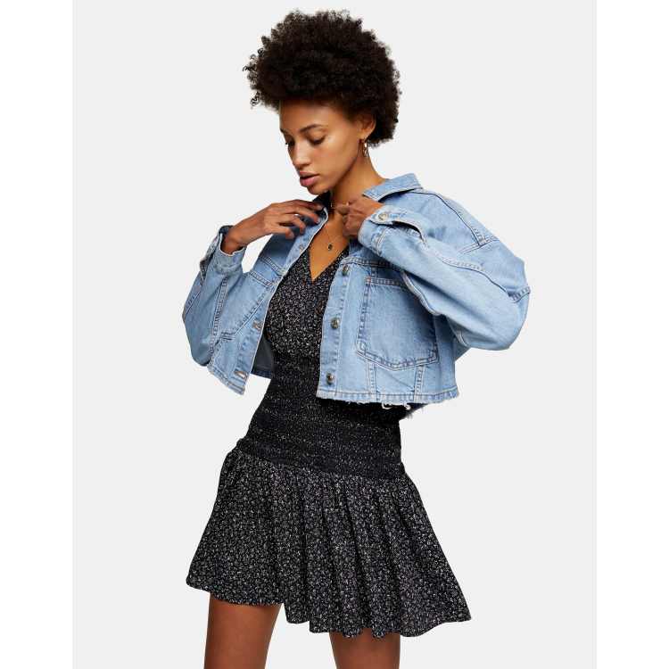 Topshop black denim hot sale jacket cropped