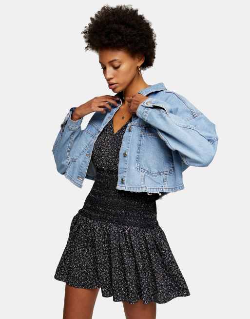 Topshop cropped cotton denim jacket in blue | ASOS