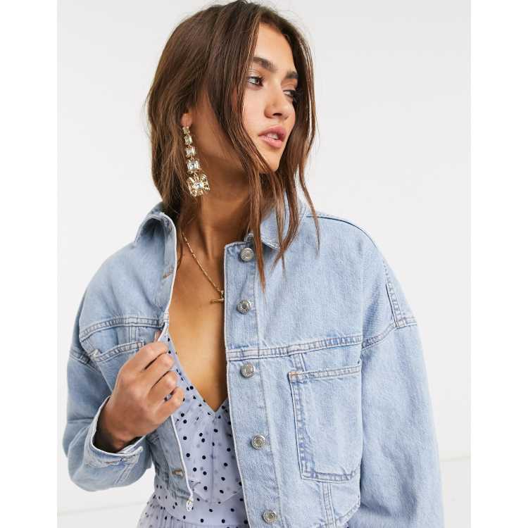 Cropped white denim outlet jacket topshop