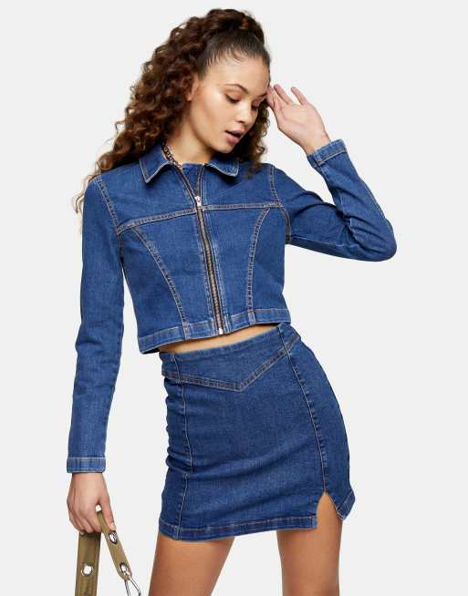 Denim jacket with zip on sale women's