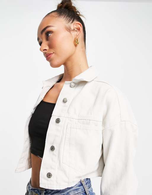 White cropped outlet jeans jacket