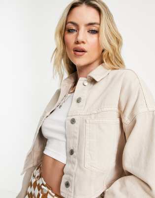 cropped beige denim jacket