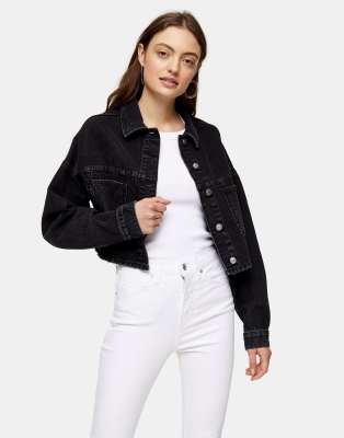 cropped black denim jacket