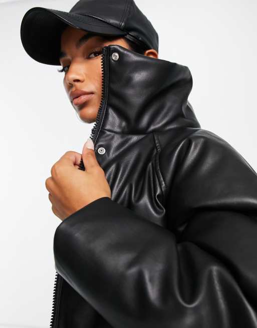 Topshop - Cropped dynejakke i sort imiteret læder, 2 af 4