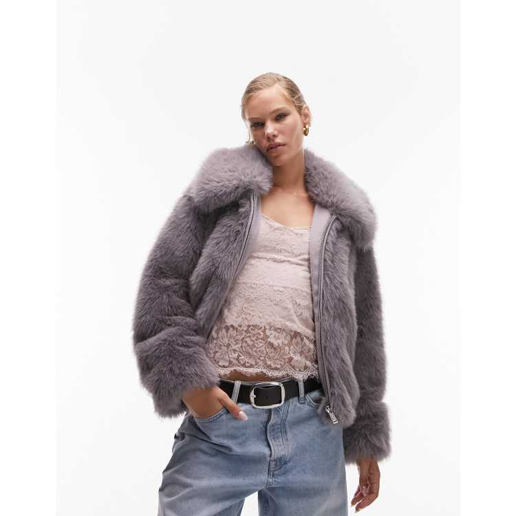 Mauve on sale fur jacket