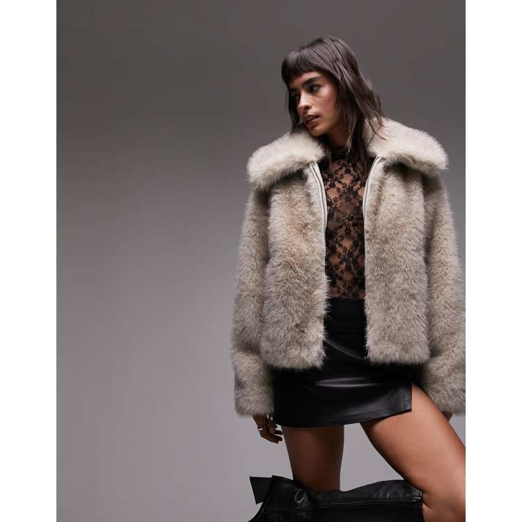 Topshop faux fur coat , Stunning coat , Size 4, #topsjop