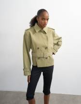 Topshop cropped funnel neck trench in khaki
