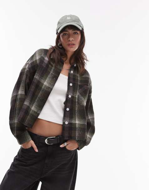 Topshop - Cropped geruit overhemd met geborstelde textuur - view 1