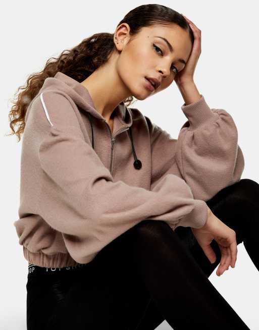 Topshop cropped hoodie in mink