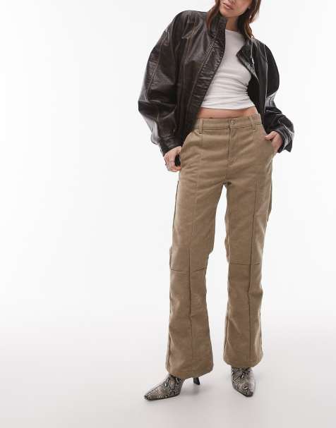 Topshop - Cropped kick flare-broek van imitatiesuède in lichtbeige - view 1