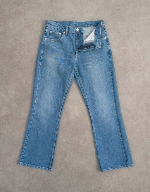 Topshop cropped kick flare jeans in mid blue, 6 of 7