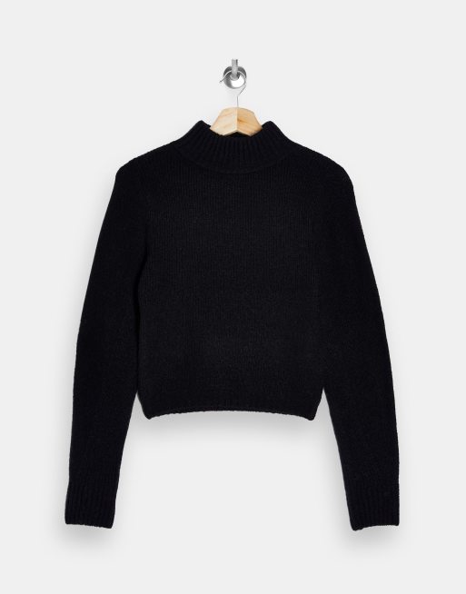 Topshop cropped knitted jumper in black ASOS