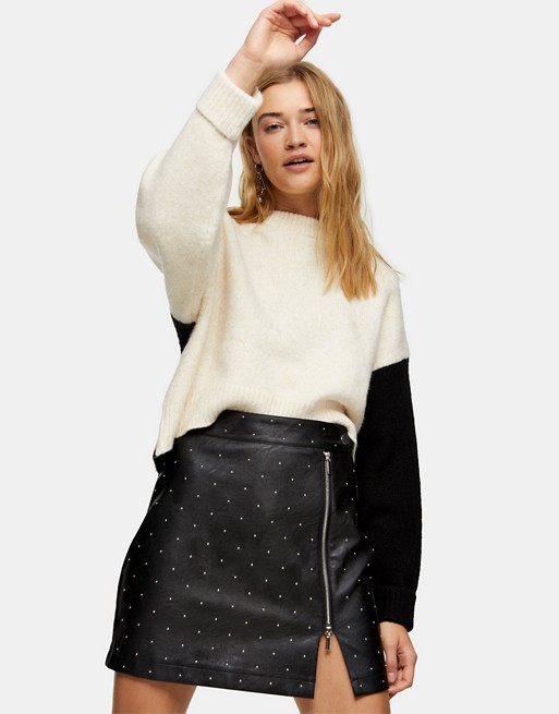 Topshop cropped knitted jumper in monochrome