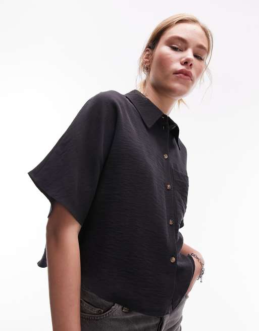 Topshop - Cropped, let og sort twill-skjorte