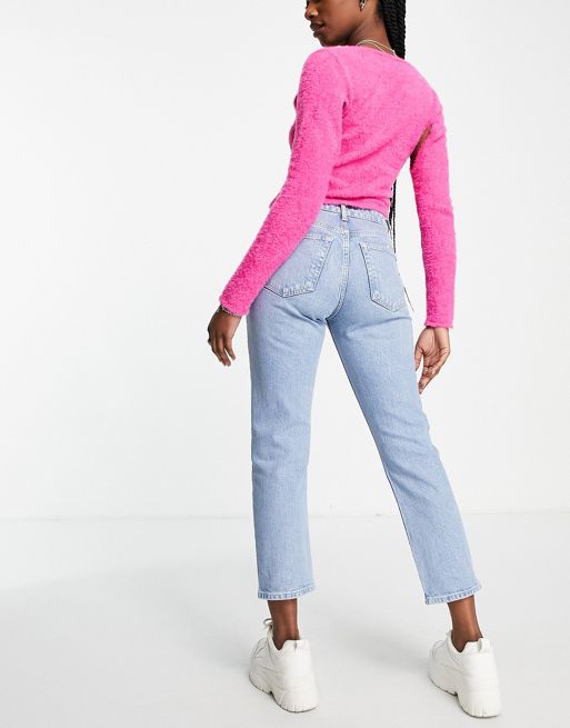 Topshop cropped mid rise easy straight jean in bleach | ASOS