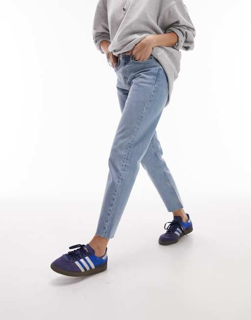 Topshop cropped mid rise straight jeans with raw hems in bleach, 3 of 5