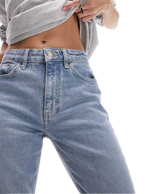 Topshop cropped mid rise straight jeans with raw hems in bleach, 5 of 5