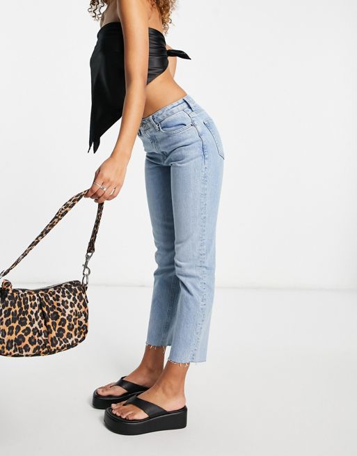 Topshop cropped mid rise straight leg jeans in bleach blue | ASOS