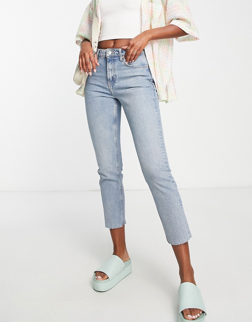 Topshop cropped mid rise with raw hems straight jean in bleach-Blue