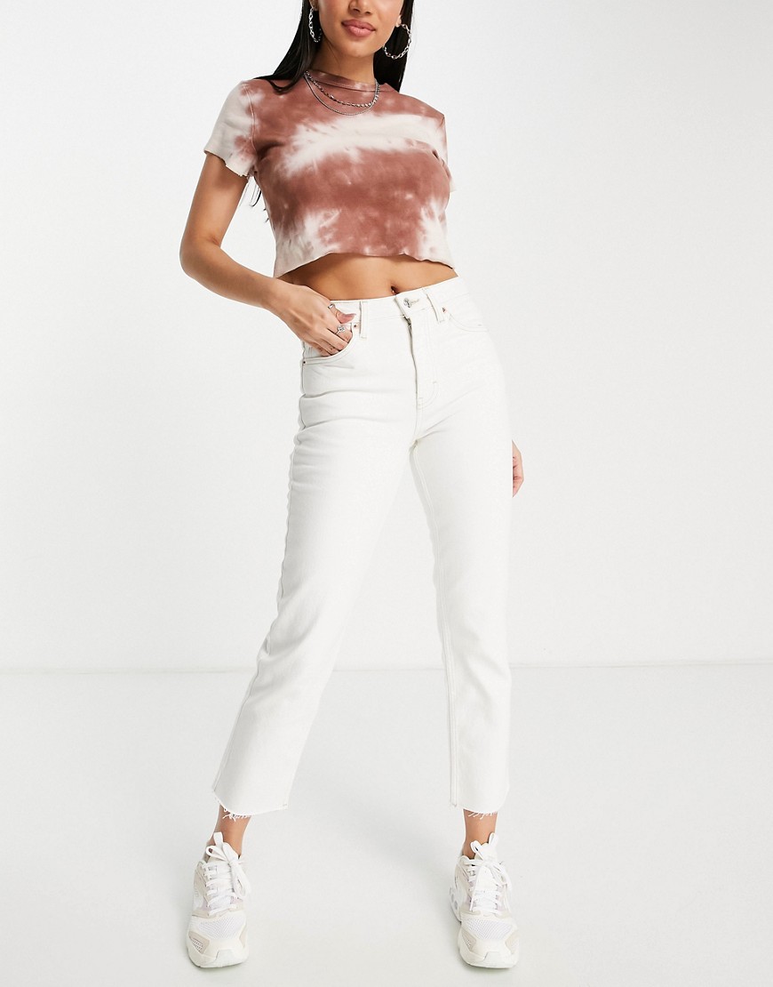 Topshop cropped mid rise with raw hems straight jean in white
