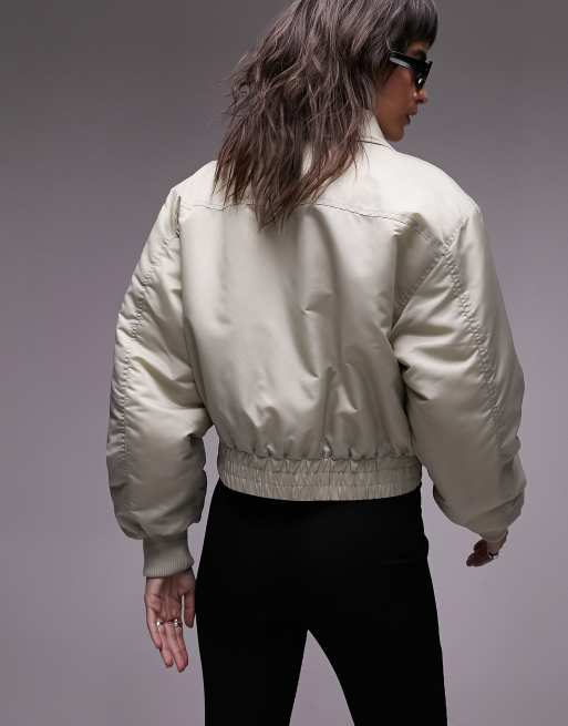 Topshop - Cropped neutral bomber-jakke i nylon, 3 af 4