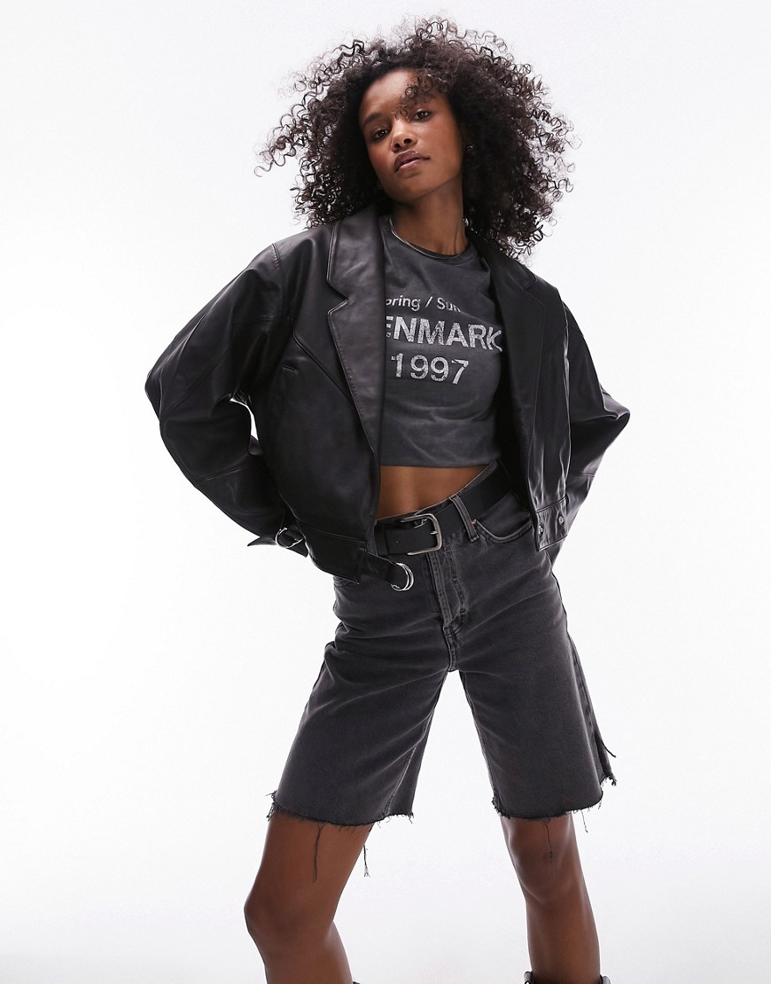 Topshop cropped real leather...