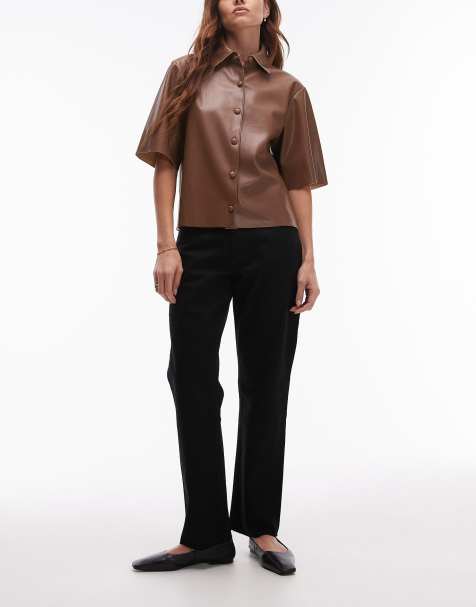 Topshop - Cropped rechte jeans met halfhoge taille en onafgewerkte zoom in zwart - view 1
