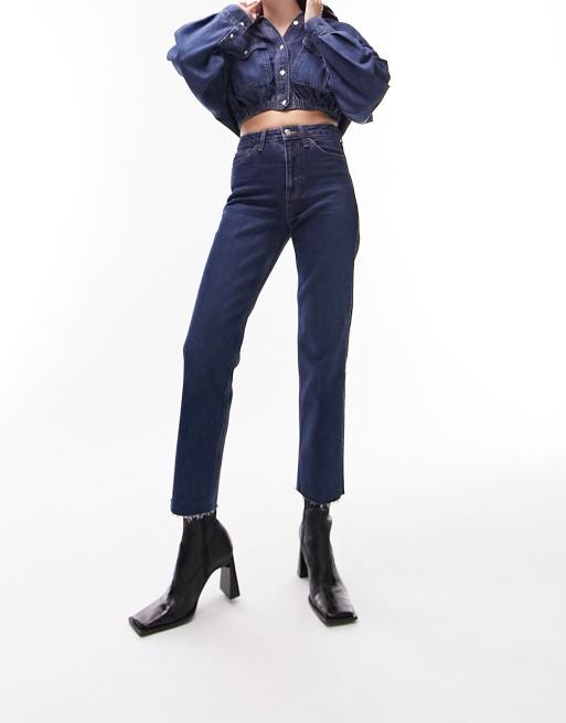 Topshop - Cropped rechte jeans met halfhoge taille in indigo, 2 van 4