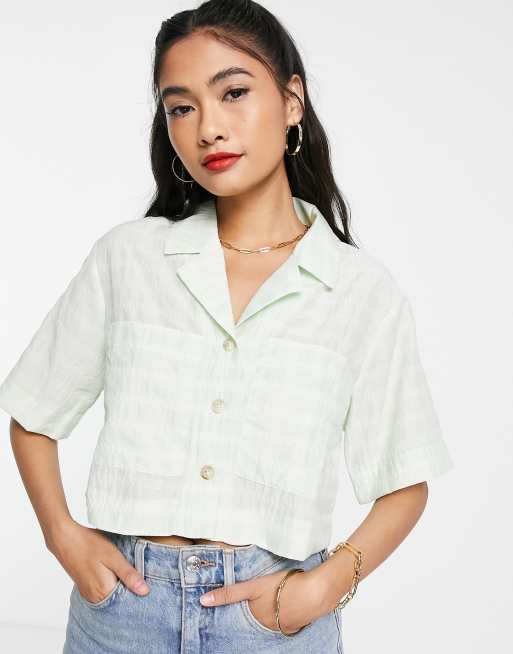 Topshop - Cropped resort overhemd van kreukelstof in limoengroen