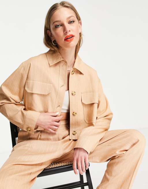 Topshop - Linnen co-ord set met krijtstreep in bruin, 2 van 2