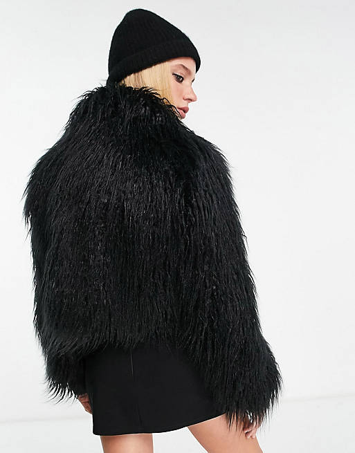 Gebakjes kat Vijfde Topshop cropped shaggy fur coat in black | ASOS