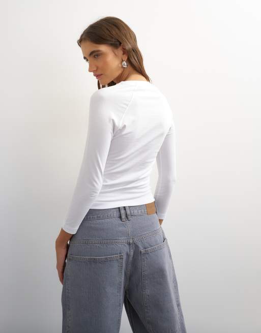 Topshop cropped sleeve clean raglan top in white, 4 of 4