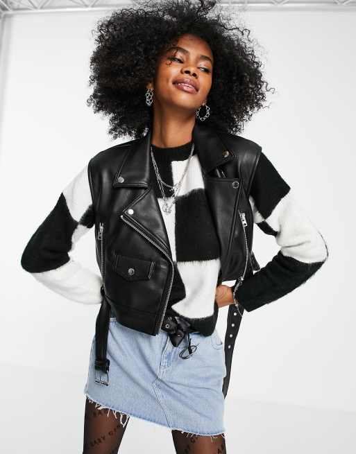 Topshop cropped 2025 leather jacket