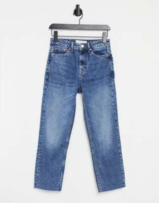 Topshop Topshop cropped straight jeans in mid wash blue