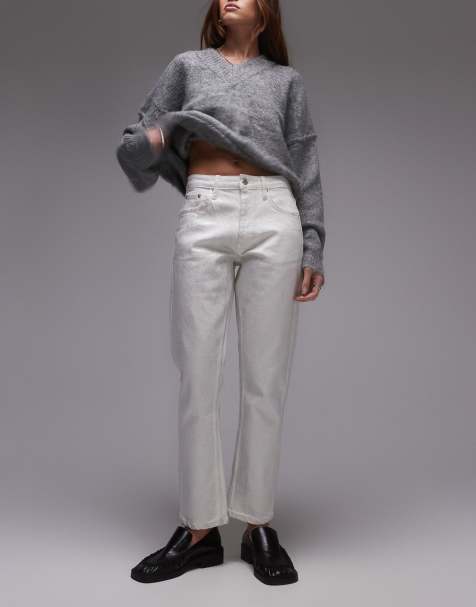 Topshop – Cropped Straight Silberfolien-Jeans in Weiß mit mittelhohem Bund - view 1