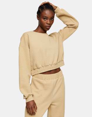 Topshop cropped sweatshirt in camel-Brown