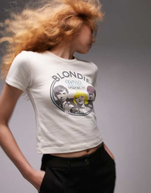 Topshop - Cropped T-shirt met Blondie-print in wit