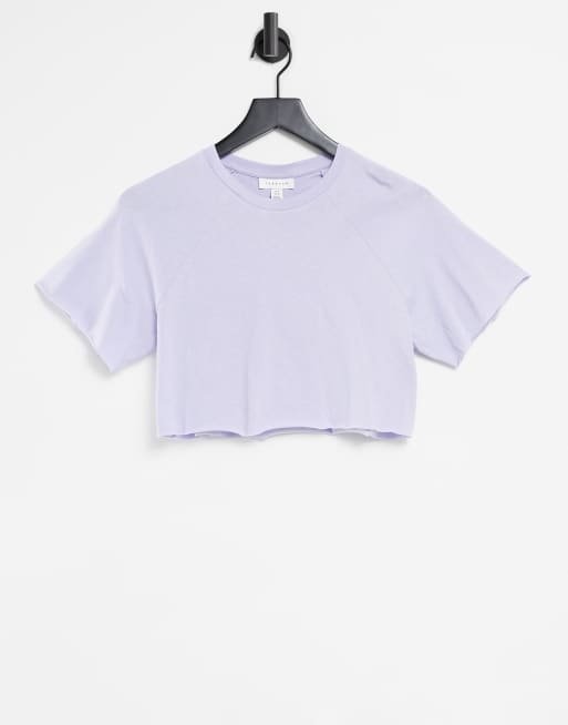 Topshop - Cropped T-shirt met raglanmouwen en onafgewerkte randen in lila