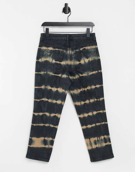 Topshop cropped tie dye straight jeans in black ASOS
