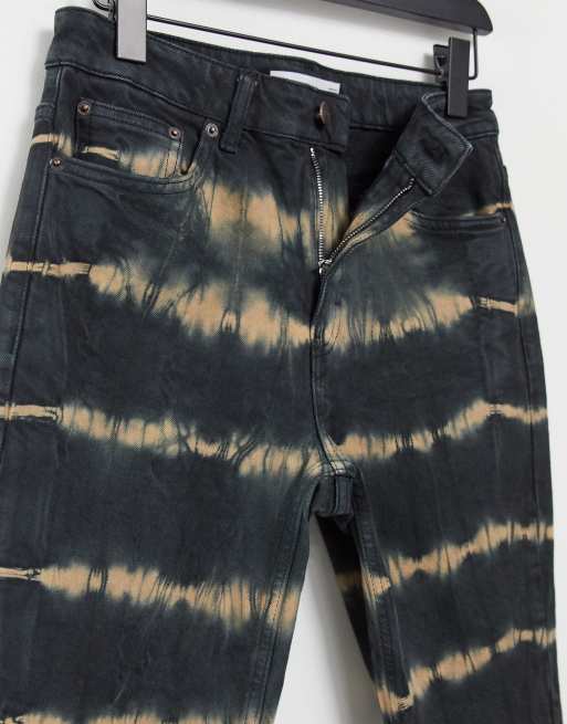 Topshop cropped tie dye straight jeans in black , 3 of 4