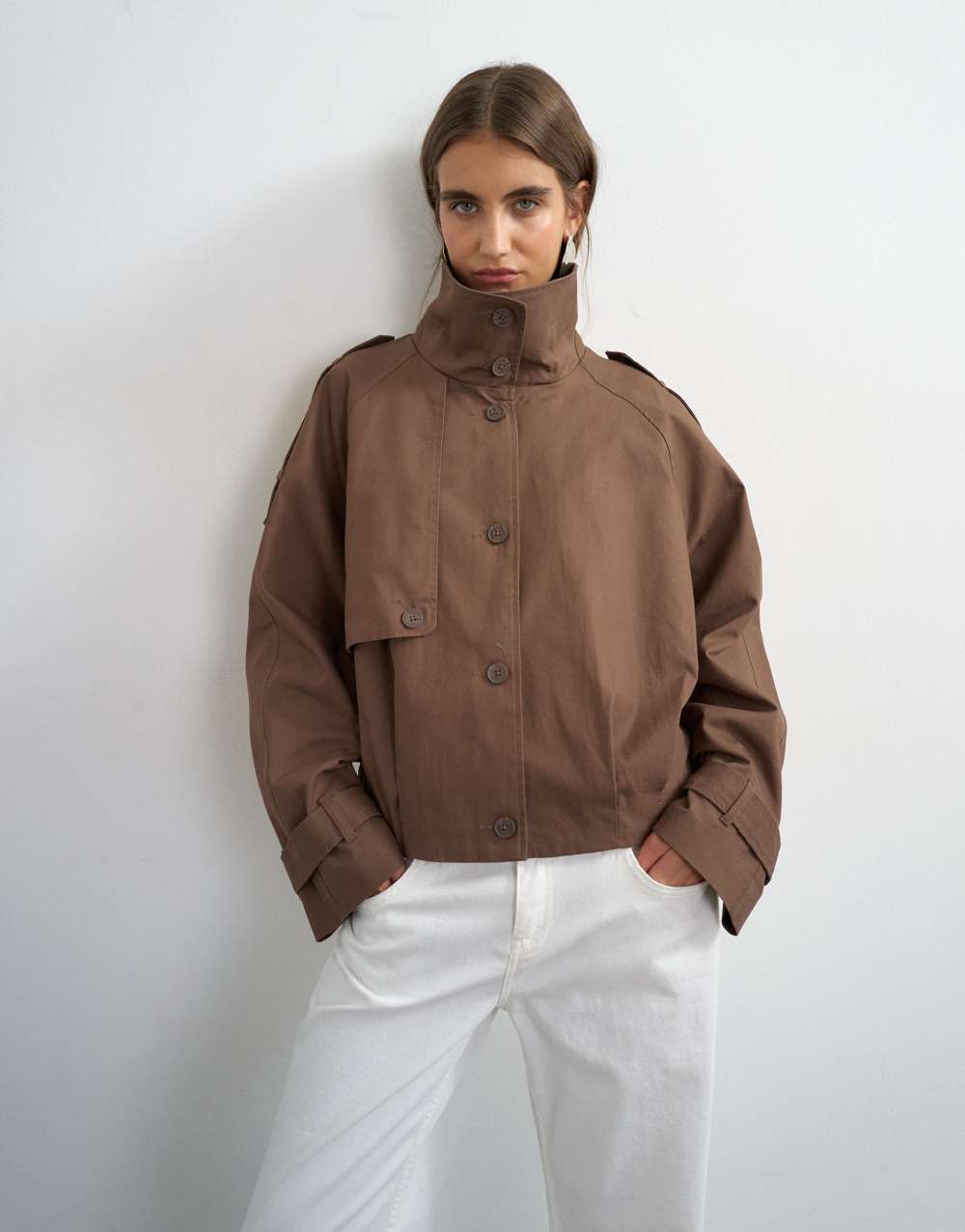 Topshop cropped trench in brown