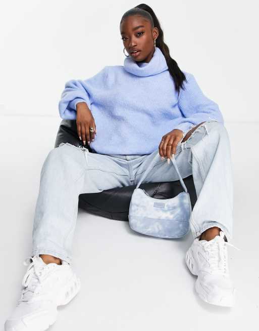Topshop - Cropped trøje med rullekrave i denimblå ribstrik, 4 af 4