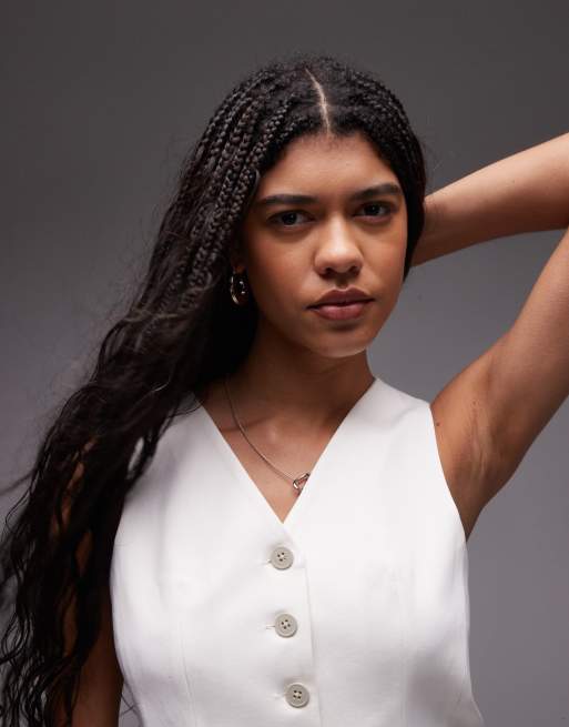 Topshop – Cropped-Weste in Weiß mit V-Ausschnitt, 4 von 4