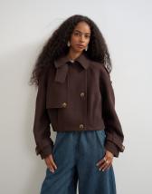 Topshop cropped wool blend trench in brown